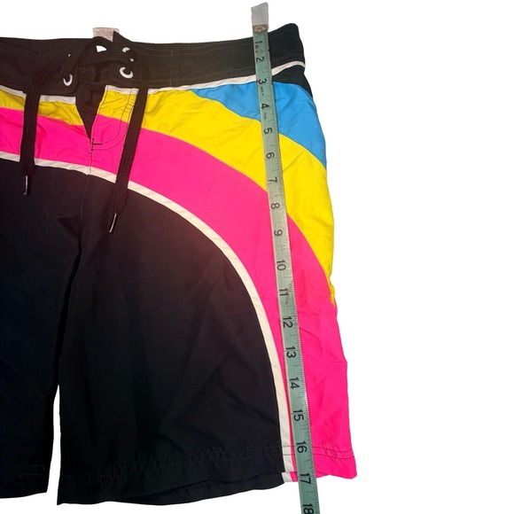 VTG Op Ocean Pacific Women Board Shorts Medium Black Retro Y2K Rainbow Surf Swim - Picture 10 of 10